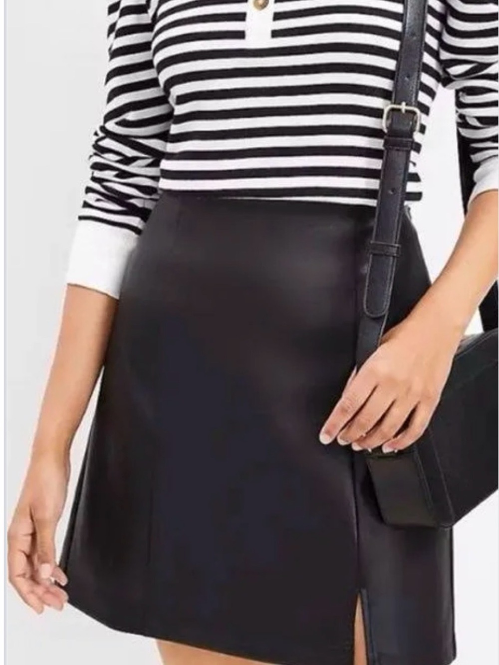 LOFT Black Faux Leather Mini Skirt with Front Slit